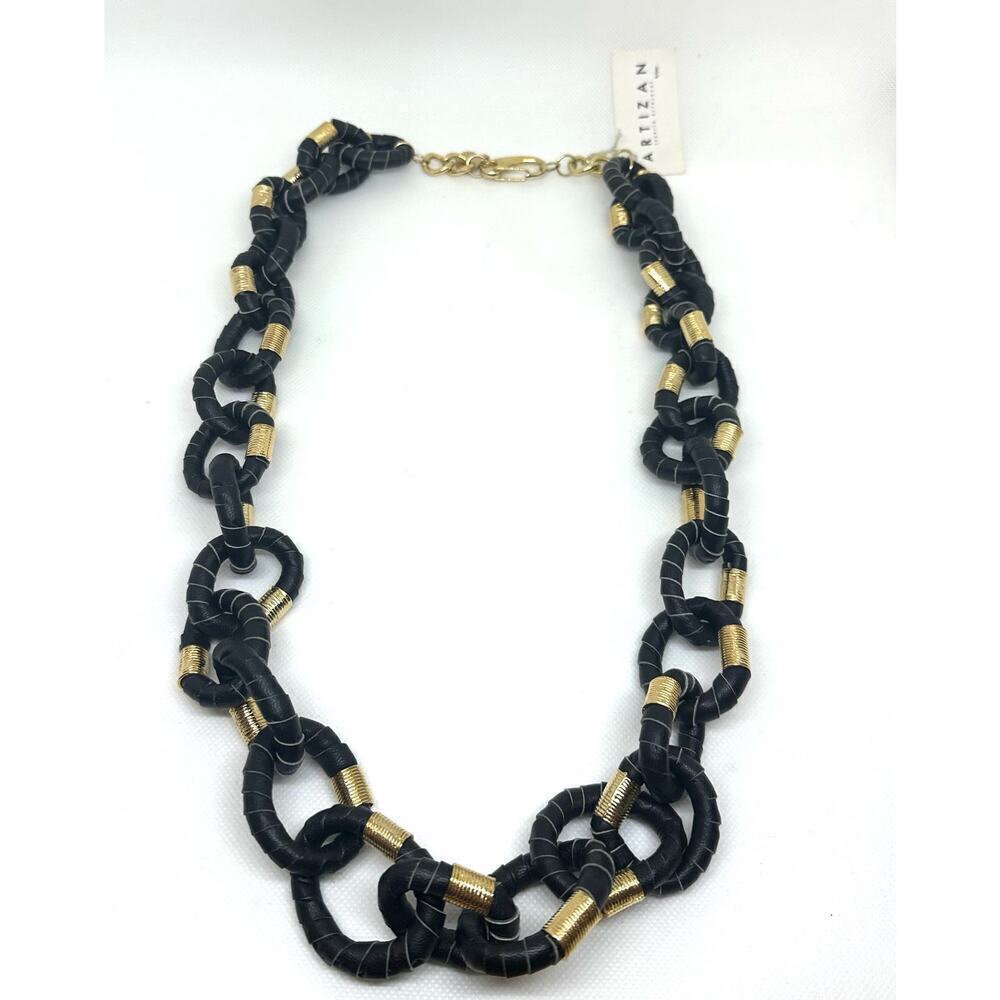 ARTIZAN Joyeria NWT Black Leather Wrapped Chunky Chain Statement Necklace 38”